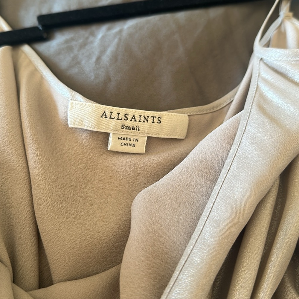All Saints Beige Pleated Midi Dress - Picture 6 of 7